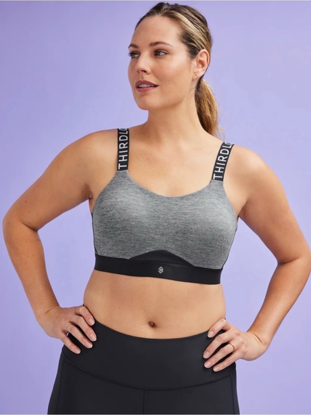 ThirdLove Grey & Black Kinetic Adjustable Logo Strap Wireless Sports Bra 36D
